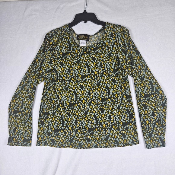 Bob Mackie Tops - Bob Mackie Wearable Art Mosaic Print Long Sleeve Top Women's‎ M Green Stretch